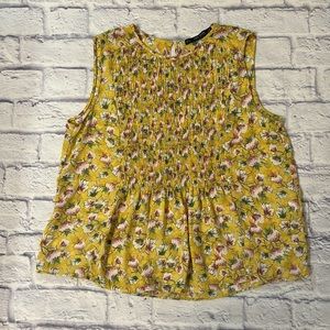 Zara Floral Print Tank Top Smocked Lightweight Blouse Yellow Pink Size Large